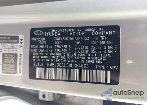 2021 Hyundai Tucson Ultimate z USA, uszkodzony, nr VIN KM8J3CAL3MU384663